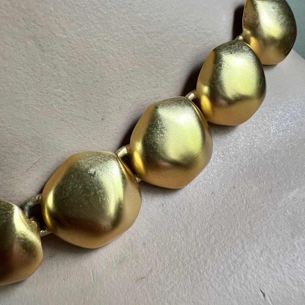 Anne Klein Vintage Gold Tone Chunky Nugget Toggle Choker Necklace Minimalist 90s